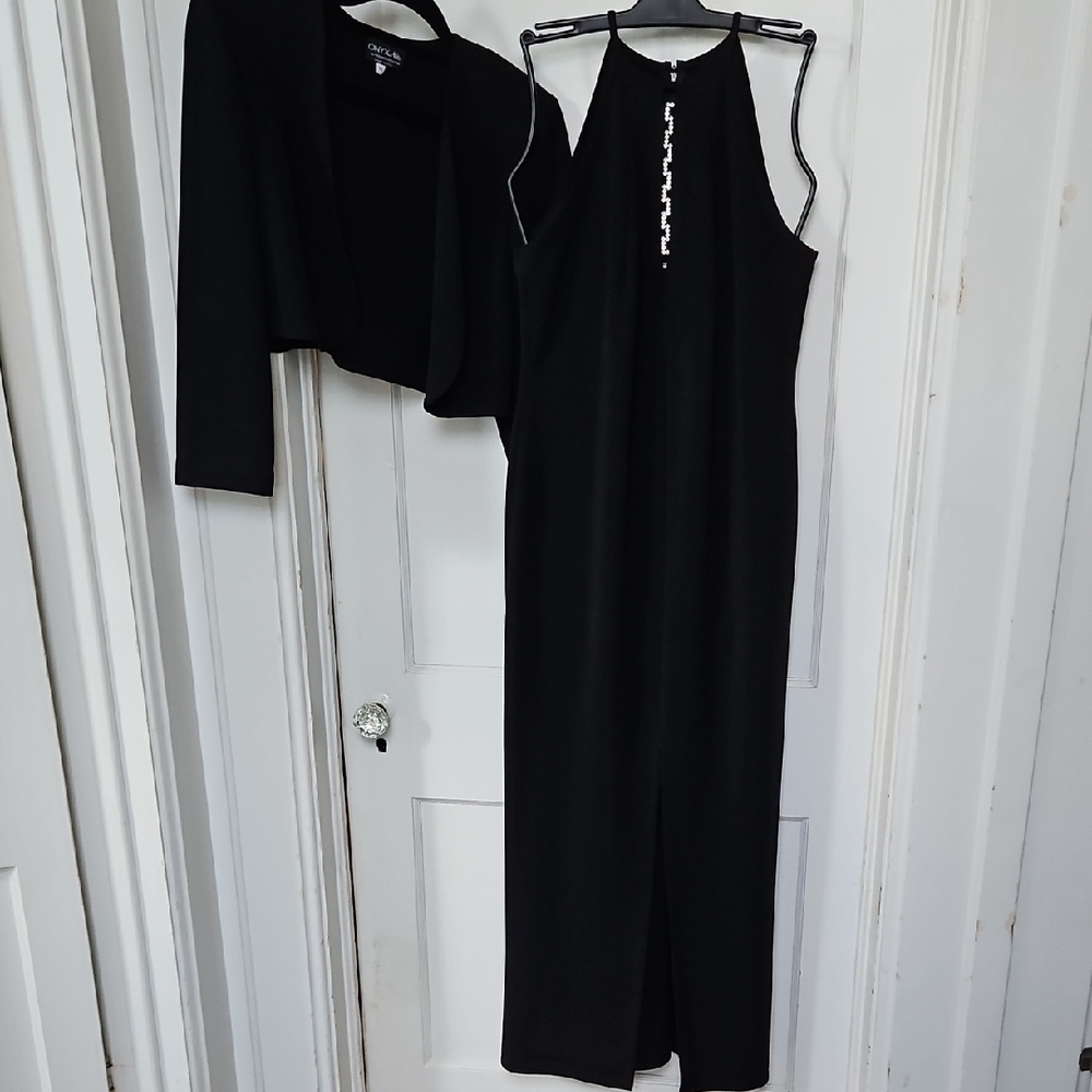 2 pc Chic Straight Full length Black Sleeveless Dress w/ Bolero Jacket size 16